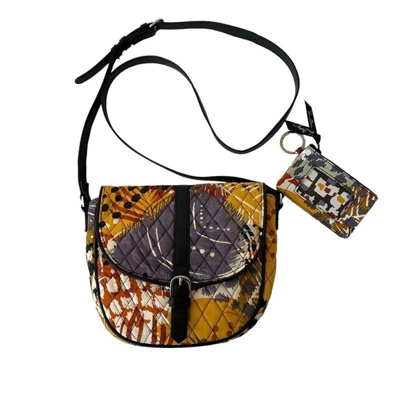 Vera Bradley Painted Feathers Slim Saddle Bag and Card Case with Key Ring - Picture 1 of 15